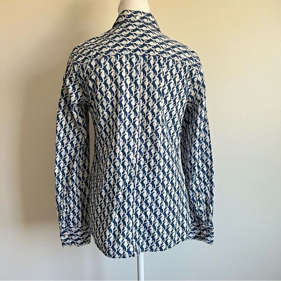 J. Crew Seahorse Linen Blend Button Down Boy Shirt Size 6 Nautical - Picture 10 of 11